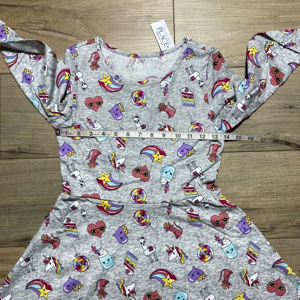 The Children's Place Girls Long Sleeve Printed  Skater Everyday Dress Large Gray - Picture 2 of 10